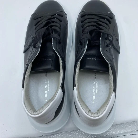 Philippe Model Men’s Temple Low-Top Sneakers in Leather, Black White size 41 NEW